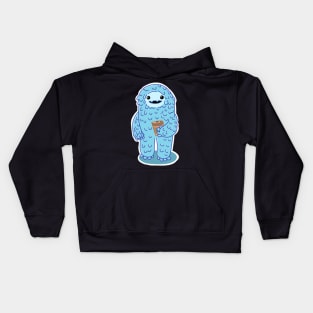 Yeti drinking coffee Kids Hoodie